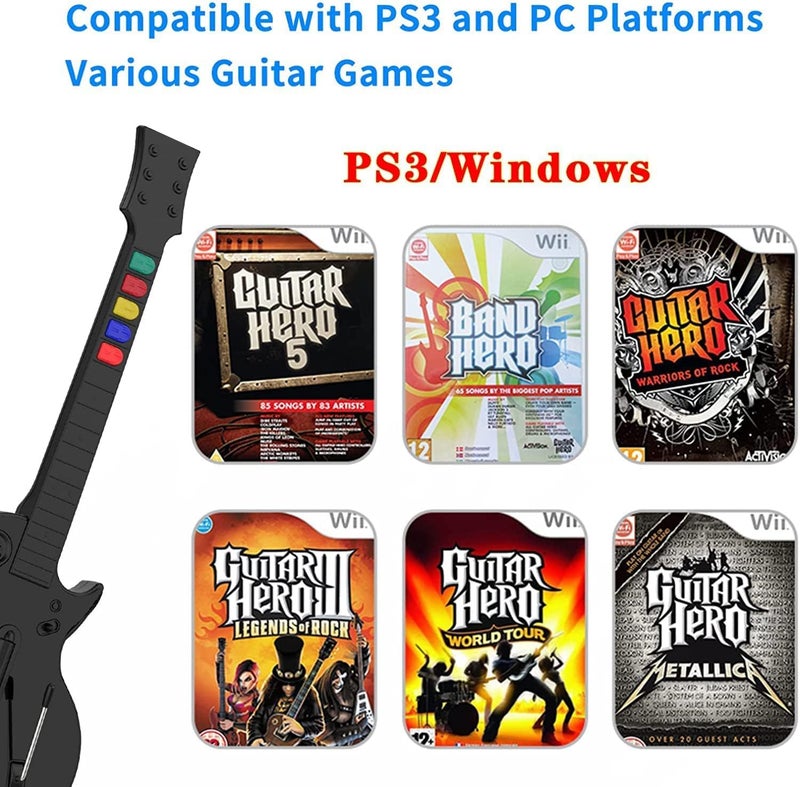 DOYO Wireless Controller for PC and PS3 - Guitar Hero 3/4/5 and Rock Band 1/2 Games - Guitar with Strap (5 Keys/Black) - Image 2